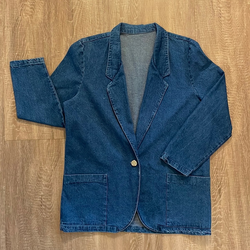 Denim Blazer Chore Coat Jacket Size 16 Womens